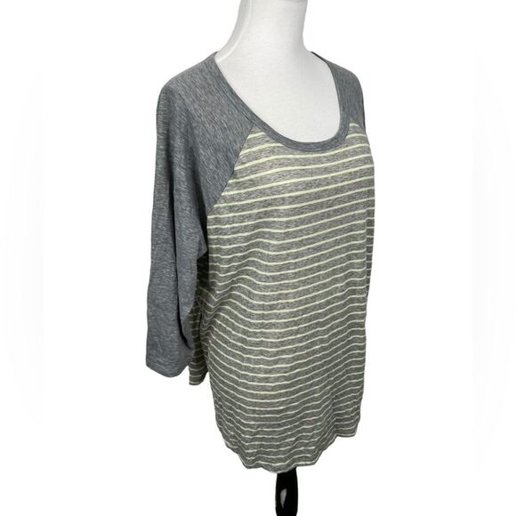 Evri Knit Top Plus Size 1X Striped 3/4 Sleeves Jersey Tunic Raglan Gray & Green - Picture 5 of 9